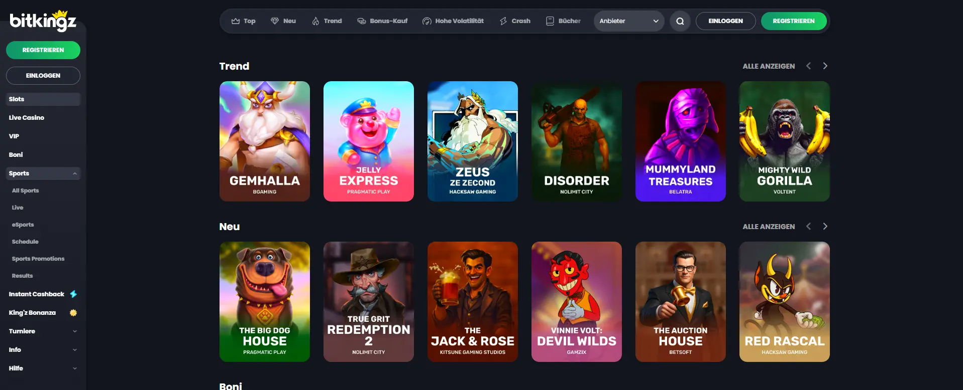Die Übersicht der Trend- und neuen Spielautomaten im Bitkingz Casino Sortiment für Online-Gamer.