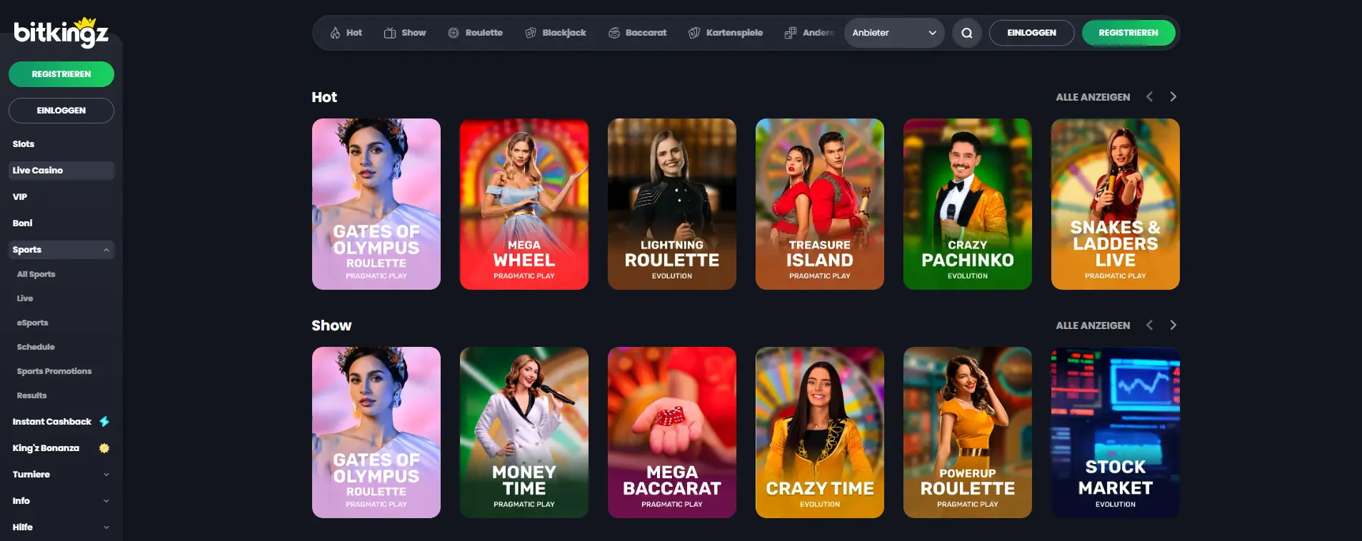 Die Übersicht beliebter Live-Dealer-Spiele im Bitkingz Casino für ein authentisches Casino-Erlebnis.